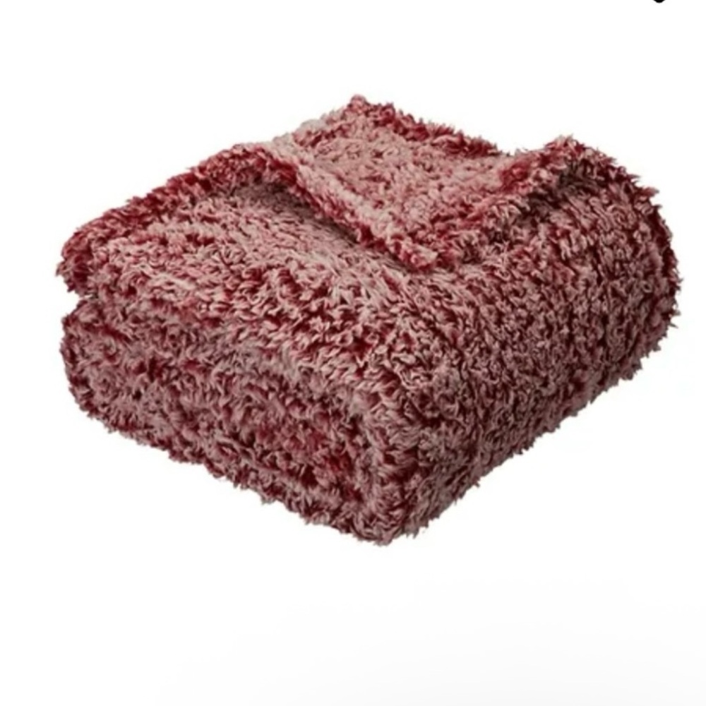 Red and White Sherpa Throw Blanket